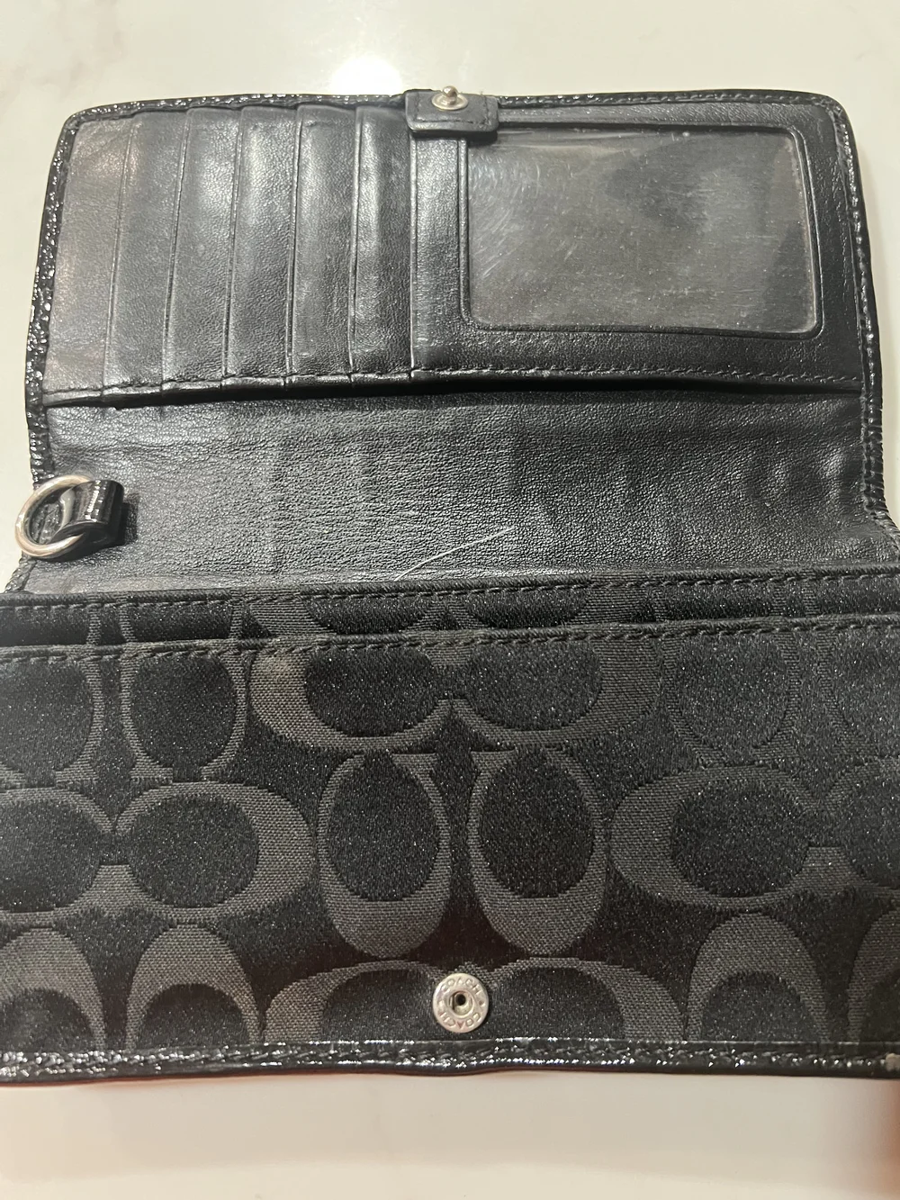 Coach Black Signature Canvas Zip Card Holder with Keyring Detail